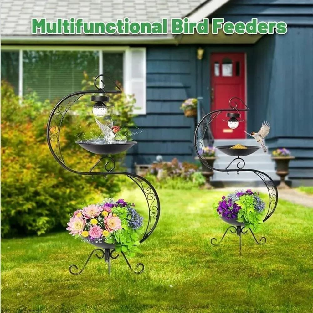 Solar Bird Bath for Outside, 36" Metal Planter, Weatherproof, Garden Decor - Picture 2 of 5